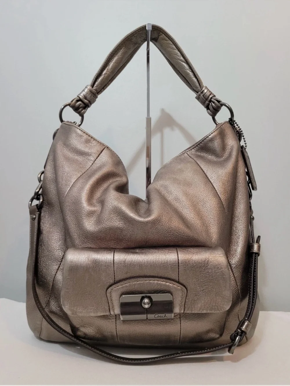 Coach Kristin Metallic Marcasite Leather Hobo Crossbody Bag Y2K Shoulder Purse